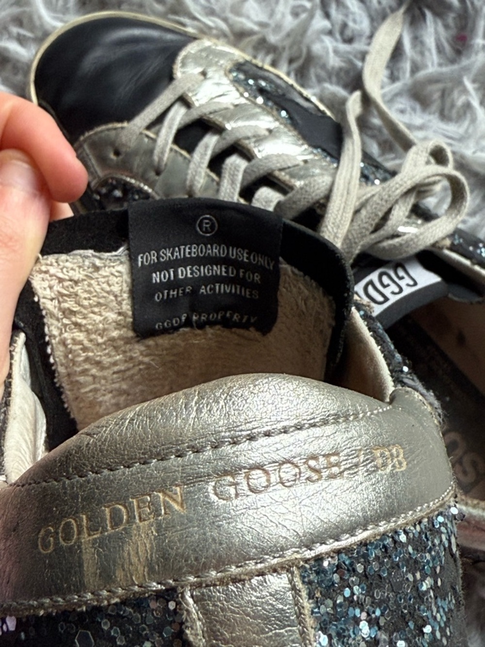 Golden Goose Navy and Silver Glitter Sneakers - Picture 6 of 11
